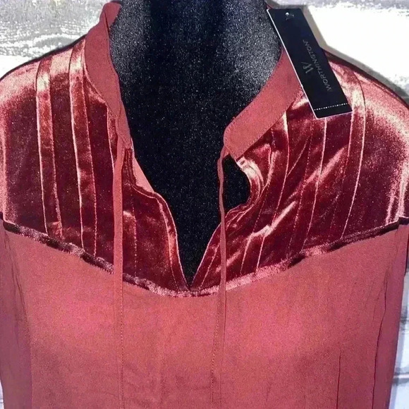 Worthington Maroon Berry Velvet  long Chiffon sleeve Blouse  size XXLT - Picture 3 of 5